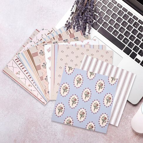 YooNotee 24 Sheets 11.8 x 11.8 Inch Vintage Stripe Style Scrapbook Supplies, Double-Sided Vivid Origami Cardstock Decoupage Floral Decorative Craft Paper for DIY Crafts, Card Making, Art Journaling in Saudi Arabia