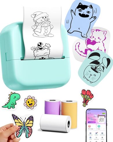 Print Pod Mini Printer, Sticker Printer M02X, Mini Sticker Printer with 3 Colors Sticker, Bluetooth Inkless Sticker Printer for Phone, Mini Printer Sticker for Learning, Note, Photos, Journal in Saudi Arabia