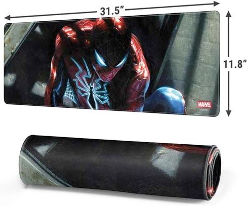 Skinit Large Gaming Mouse Pad - Officially Licensed New Suit Spiderman Design with Stitched Edges, Waterproof, Non-Slip Rubber Base, Desk Mat for Keyboard & Mouse, 31.5" x 11.8" inches in Kuwait