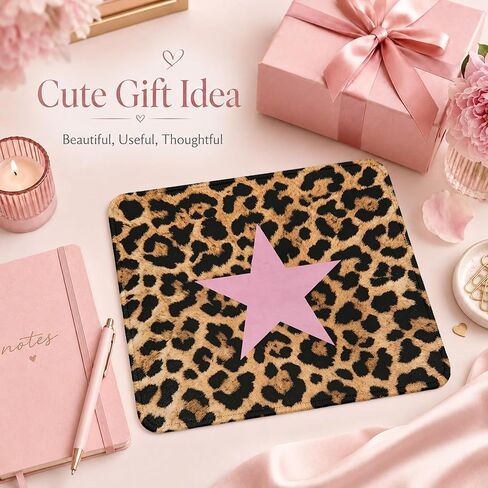 Trendy Funky Leopard Star Mouse Pad 9.5x7.9,Leopard Gifts for Women,Trendy Cheetah Pink Mouse Pad for Laptop Desk Accessories,Funky Pink Y2K Office Supplies,Coquette Preppy Desk Decor for Girls in Saudi Arabia