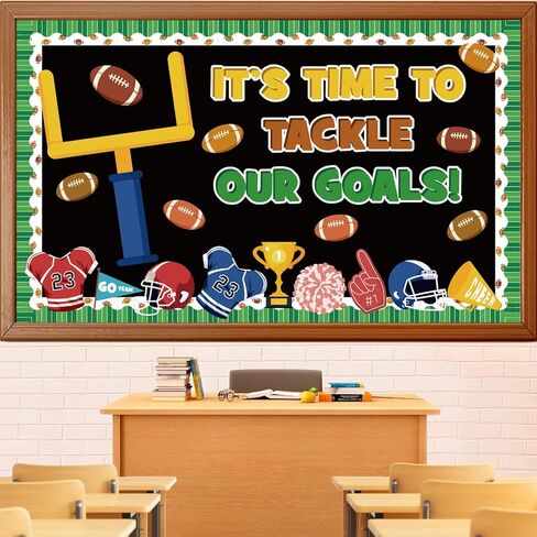 Huzobooby Fall Football Bulletin Board Decoration Set, Back to School Sport Classroom Decorations Football Name Tag Cutouts Library Wall Door Decor for Teacher(It's Time To Tackle Our Goals!) in Saudi Arabia