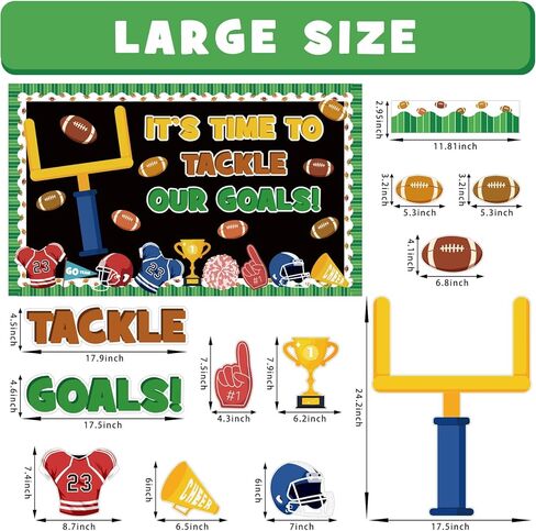 Huzobooby Fall Football Bulletin Board Decoration Set, Back to School Sport Classroom Decorations Football Name Tag Cutouts Library Wall Door Decor for Teacher(It's Time To Tackle Our Goals!) in Saudi Arabia