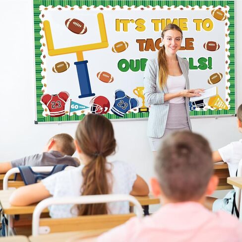 Huzobooby Fall Football Bulletin Board Decoration Set, Back to School Sport Classroom Decorations Football Name Tag Cutouts Library Wall Door Decor for Teacher(It's Time To Tackle Our Goals!) in Saudi Arabia