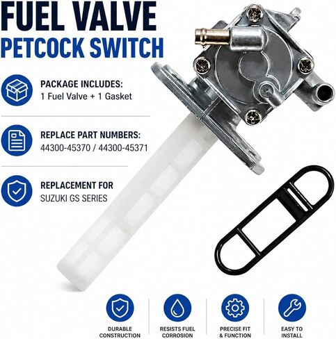 Hoypeyfiy 44300-45370 Gas Fuel Valve Petcock Switch with Gasket, Fuel Tank Valve Replacement for Suzuki GS300 GS450 GS550 GS650 GS750 GS850 GS1000 GS1100, Replace 44300-45371 44300-34470 in Kuwait