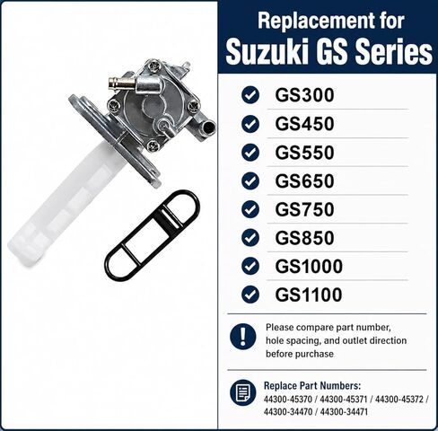Hoypeyfiy 44300-45370 Gas Fuel Valve Petcock Switch with Gasket, Fuel Tank Valve Replacement for Suzuki GS300 GS450 GS550 GS650 GS750 GS850 GS1000 GS1100, Replace 44300-45371 44300-34470 in Kuwait