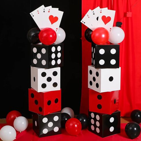 52 Pcs Casino Themed Decorations Set Las Vegas Game Night Entryway Door Party Decor 8 Pcs 12 Inch Large Dice Boxes 8 Jumbo Poker Cards 30 Pcs Balloon Aisle Runners for Birthday Celebration in Kuwait