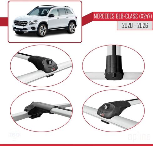 Compatible with Mercedes GLB-Class (X247) 2019-2026 ACE-1 Model Car Roof Rack Cross Bar Gray Aluminium 2 Bars in Saudi Arabia