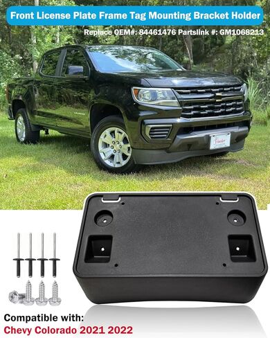 إطار لوحة الترخيص الأمامي لسيارة Chevy Colorado 2021 2022 حامل لوحة ترخيص المصد الأمامي غطاء دعامة التثبيت استبدال # 84461476 Partslink # GM1068213 in Kuwait