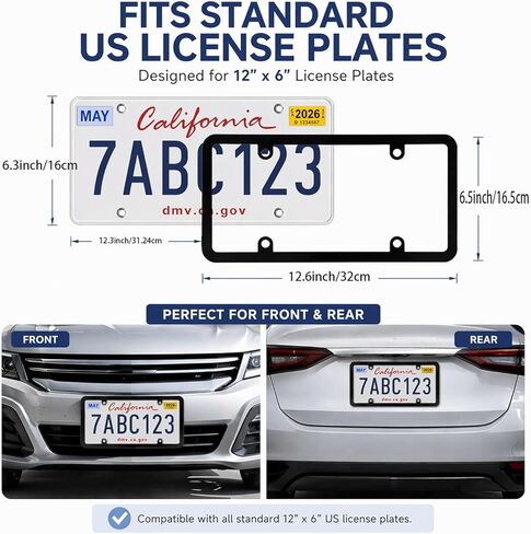 Clear License Plate Covers & Frames 2 Pack, Anti-Yellowing Shatterproof Plate Protectors with Hardware Kit, Anti-Rattle Pads & Caps, Universal Fit for Standard US Car License Plates in Saudi Arabia