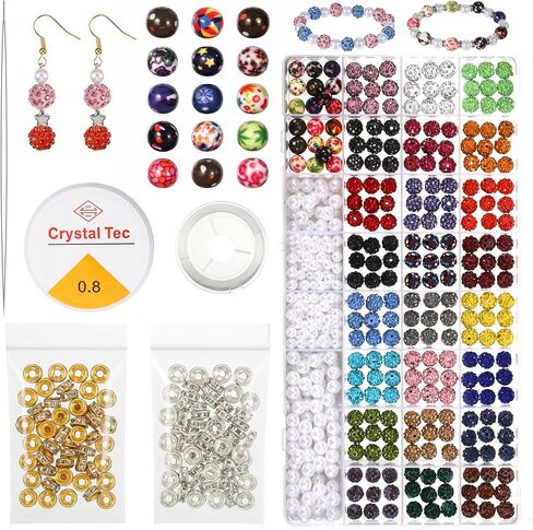 692pcs 24 Colors Jewelry Making Beads Set, Pave Disco Ball Beads, Round Mixed Color Rhinestone Clay Bead with Pearl and Floral Bead and Beaded Thread for DIY Jewelry Making(Multiple Sizes) in Saudi Arabia