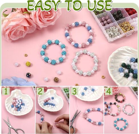 692pcs 24 Colors Jewelry Making Beads Set, Pave Disco Ball Beads, Round Mixed Color Rhinestone Clay Bead with Pearl and Floral Bead and Beaded Thread for DIY Jewelry Making(Multiple Sizes) in Saudi Arabia