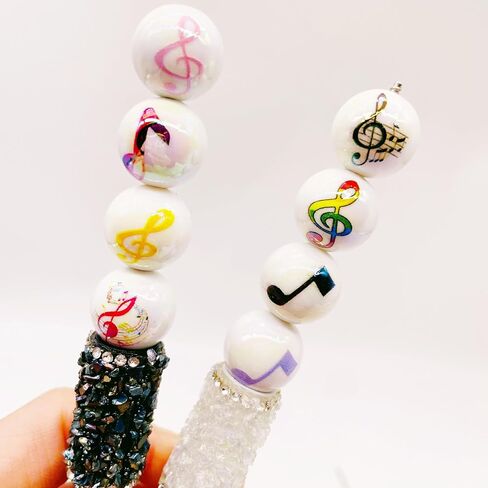 50Pcs Acrylic Music Note Printed Beads 16mm, Musical Theme Round Plastic Beads, Loose Polished Bubblegum Spacer Bead, for Adults Jewelry Making DIY Bracelets Necklaces Crafts Supplies in Kuwait