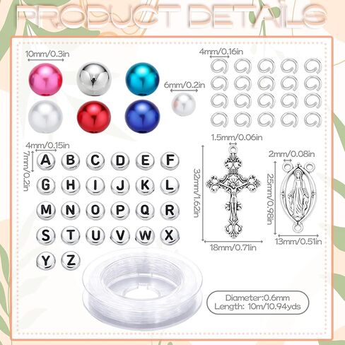 1248 Pcs Rosary Making Kit, Christian DIY Jewelry Making Supplies Catholic Rosary Beads Bulk with Crucifix Cross Pendants, Glass Pearl Beads and Jump Rings for Easter, Holiday Gift for Adults in Kuwait