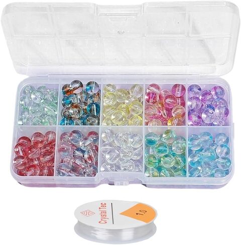 250PCS of 8mm Crystal Beads for Jewelry Making, Glass Beads for Jewelry Making, Glass Bead Kit, Bracelet-Making Kit with 0.3in Bead & 157in Elastic Cord for Earrings Necklace Crafts in Kuwait