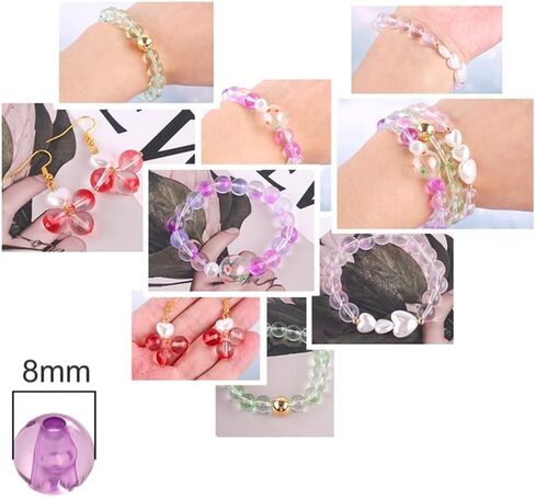 250PCS of 8mm Crystal Beads for Jewelry Making, Glass Beads for Jewelry Making, Glass Bead Kit, Bracelet-Making Kit with 0.3in Bead & 157in Elastic Cord for Earrings Necklace Crafts in Kuwait