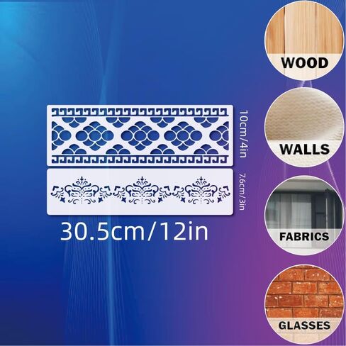 12PCS Border Stencil Floral Geometric Craft Paint Template Reusable Plastic Templates 12inch Flower Vines Stencils Painting on Wood Furniture Wall Canvas Floor in Saudi Arabia