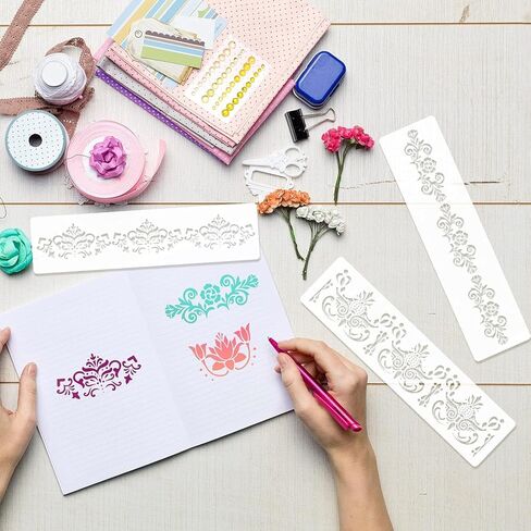12PCS Border Stencil Floral Geometric Craft Paint Template Reusable Plastic Templates 12inch Flower Vines Stencils Painting on Wood Furniture Wall Canvas Floor in Saudi Arabia