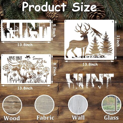 10 Pcs Large Wildlife Animal Wood Burning Stencils Reusable Mountain Deer Wolf Dog Cow Horse Fish Bear Stencils for Wood Sign Wall T-Shirt Fabric DIY Crafts Decor in Saudi Arabia