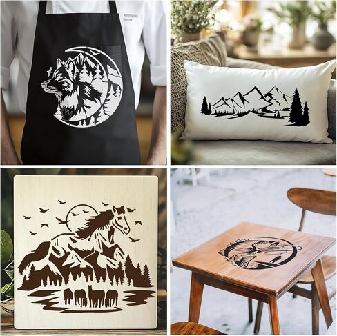 10 Pcs Large Wildlife Animal Wood Burning Stencils Reusable Mountain Deer Wolf Dog Cow Horse Fish Bear Stencils for Wood Sign Wall T-Shirt Fabric DIY Crafts Decor in Saudi Arabia