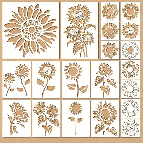 20 Pcs Sunflower Painting Stencils Reusable Plastic Sunflower Stencils Templates for Crafts DIY Wall Canvas Notebook Knit Card Wood in Kuwait