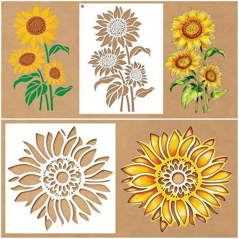 20 Pcs Sunflower Painting Stencils Reusable Plastic Sunflower Stencils Templates for Crafts DIY Wall Canvas Notebook Knit Card Wood in Kuwait