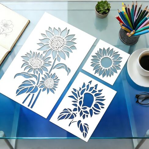 20 Pcs Sunflower Painting Stencils Reusable Plastic Sunflower Stencils Templates for Crafts DIY Wall Canvas Notebook Knit Card Wood in Kuwait
