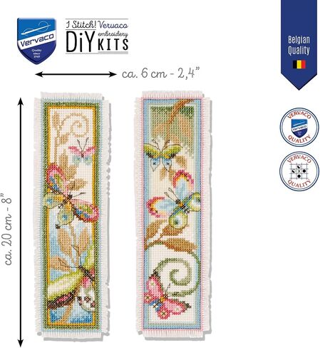 Vervaco Counted Cross Stitch Bookmark Kit for Beginners Pretty Butterflies Embroidery Pattern for Book Lovers ca. 2,4" x 8" DIY Crafts for Adults Creative Book Lovers Gift Starter Craft Kit Supplies in Kuwait