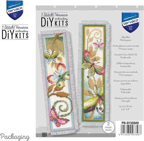 Vervaco Counted Cross Stitch Bookmark Kit for Beginners Pretty Butterflies Embroidery Pattern for Book Lovers ca. 2,4" x 8" DIY Crafts for Adults Creative Book Lovers Gift Starter Craft Kit Supplies in Kuwait