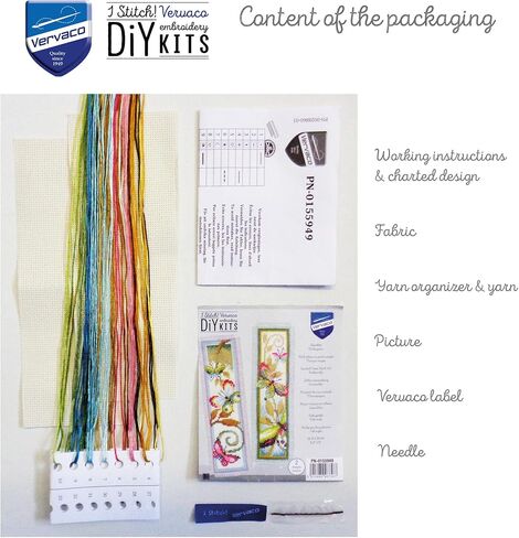 Vervaco Counted Cross Stitch Bookmark Kit for Beginners Pretty Butterflies Embroidery Pattern for Book Lovers ca. 2,4" x 8" DIY Crafts for Adults Creative Book Lovers Gift Starter Craft Kit Supplies in Kuwait