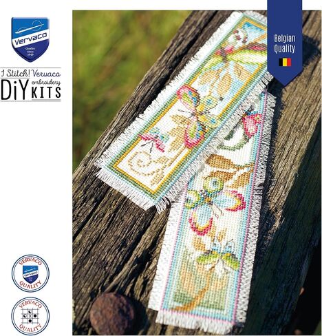 Vervaco Counted Cross Stitch Bookmark Kit for Beginners Pretty Butterflies Embroidery Pattern for Book Lovers ca. 2,4" x 8" DIY Crafts for Adults Creative Book Lovers Gift Starter Craft Kit Supplies in Kuwait