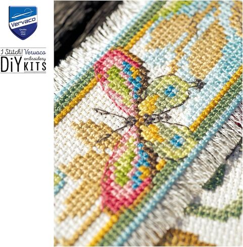 Vervaco Counted Cross Stitch Bookmark Kit for Beginners Pretty Butterflies Embroidery Pattern for Book Lovers ca. 2,4" x 8" DIY Crafts for Adults Creative Book Lovers Gift Starter Craft Kit Supplies in Kuwait