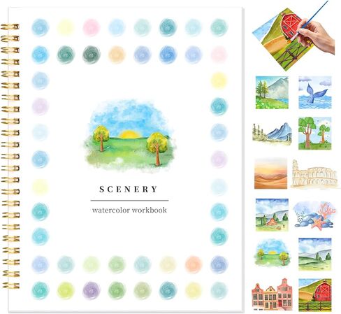 Watercolor Workbook for Adults, Beginner Friendly Water Coloring Book 12 Different Scenery Patterns Sketch Illustration Water Color Painting Book for Art Practice Gift in Saudi Arabia
