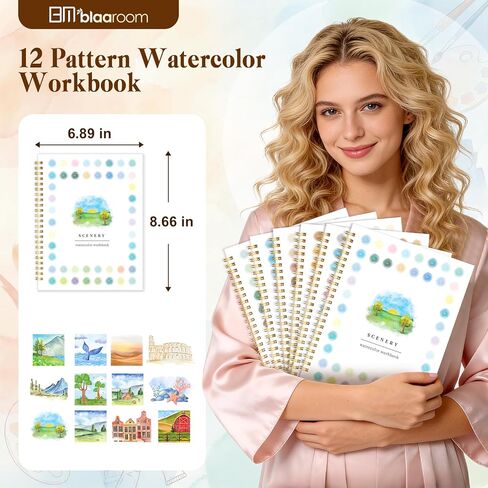 Watercolor Workbook for Adults, Beginner Friendly Water Coloring Book 12 Different Scenery Patterns Sketch Illustration Water Color Painting Book for Art Practice Gift in Saudi Arabia