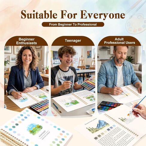Watercolor Workbook for Adults, Beginner Friendly Water Coloring Book 12 Different Scenery Patterns Sketch Illustration Water Color Painting Book for Art Practice Gift in Saudi Arabia
