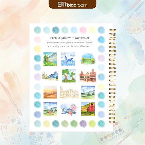 Watercolor Workbook for Adults, Beginner Friendly Water Coloring Book 12 Different Scenery Patterns Sketch Illustration Water Color Painting Book for Art Practice Gift in Saudi Arabia