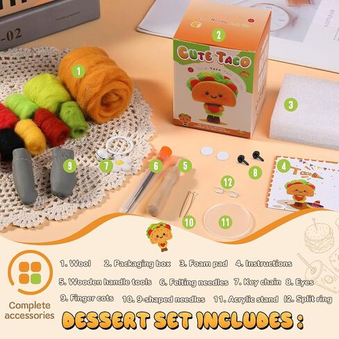 Yizzvb Needle Felting Kit, 13 PCS Dessert Needle Felting Starter Kit for Beginners, Complete Wool Felting Set with Wool Roving, Foam Pad, 20 Needles, Cake Stand & Instructions for DIY Craft Home Decor in Saudi Arabia