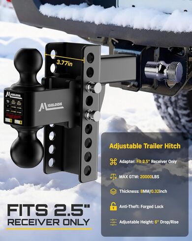 Adjutable Trailer Hitch- Fits 2.5-Inch Receivers- 6-Inch Drop/Rise, Includes 2-Inch and 2-5/16-Inch Ball Mounts, Suitable for Trucks, 20,000 LBS GTW, Double Stainless SteeLl Locks & Hitch Pin，Black in Saudi Arabia