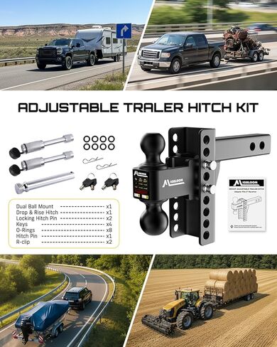 Adjutable Trailer Hitch- Fits 2.5-Inch Receivers- 6-Inch Drop/Rise, Includes 2-Inch and 2-5/16-Inch Ball Mounts, Suitable for Trucks, 20,000 LBS GTW, Double Stainless SteeLl Locks & Hitch Pin，Black in Saudi Arabia