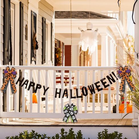 Whaline 6 لفات Happy Halloween سلكية حافة الشريط شبح بو اليقطين الجمجمة العنكبوت الشريط شرائط النسيج الملونة لإكليل القوس صنع DIY الحرف اليدوية التفاف، 30 ياردة in Kuwait