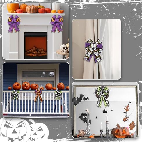 Whaline 6 لفات Happy Halloween سلكية حافة الشريط شبح بو اليقطين الجمجمة العنكبوت الشريط شرائط النسيج الملونة لإكليل القوس صنع DIY الحرف اليدوية التفاف، 30 ياردة in Kuwait