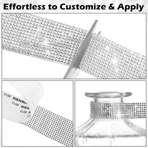 12 Rolls Self-Adhesive Crystal Rhinestone Ribbon, Silver Bling Diamond Tape with 6 Sizes for Crafts, Car DIY, Wedding, Party Decoration (12 Yards) in Saudi Arabia