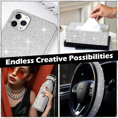 12 Rolls Self-Adhesive Crystal Rhinestone Ribbon, Silver Bling Diamond Tape with 6 Sizes for Crafts, Car DIY, Wedding, Party Decoration (12 Yards) in Saudi Arabia