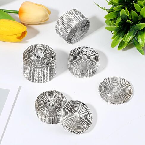 12 Rolls Self-Adhesive Crystal Rhinestone Ribbon, Silver Bling Diamond Tape with 6 Sizes for Crafts, Car DIY, Wedding, Party Decoration (12 Yards) in Saudi Arabia