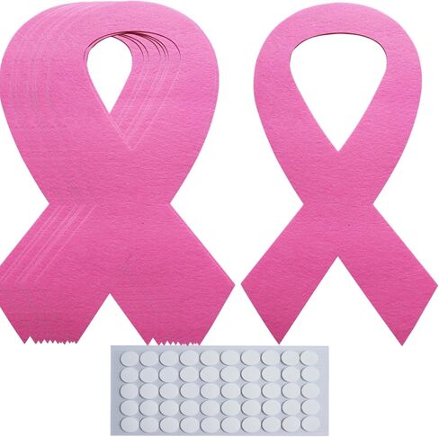 10PCS Large Pink Ribbon Felt Cutout with Glue Dots - 7x12.6 Inch Breast Cancer Awareness Decorations, Fabric Awareness Ribbon for Fundraising Events in Kuwait