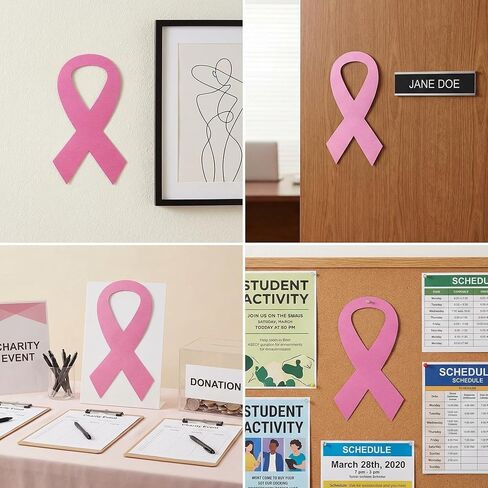 10PCS Large Pink Ribbon Felt Cutout with Glue Dots - 7x12.6 Inch Breast Cancer Awareness Decorations, Fabric Awareness Ribbon for Fundraising Events in Kuwait