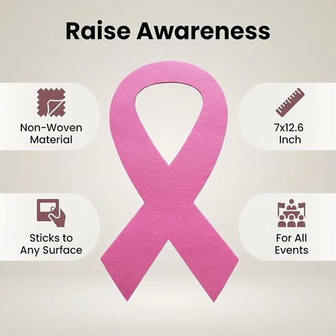 10PCS Large Pink Ribbon Felt Cutout with Glue Dots - 7x12.6 Inch Breast Cancer Awareness Decorations, Fabric Awareness Ribbon for Fundraising Events in Kuwait