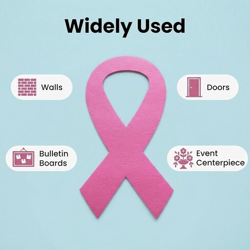 10PCS Large Pink Ribbon Felt Cutout with Glue Dots - 7x12.6 Inch Breast Cancer Awareness Decorations, Fabric Awareness Ribbon for Fundraising Events in Kuwait