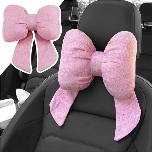 Cute Bow Car Headrest Pillow,Comfortable & Skin-Friendly Car Neck Pillow for Neck Supporting,Stylish Necks Pillows for Cars as Cute Cars Accessories for Women Interior in Kuwait