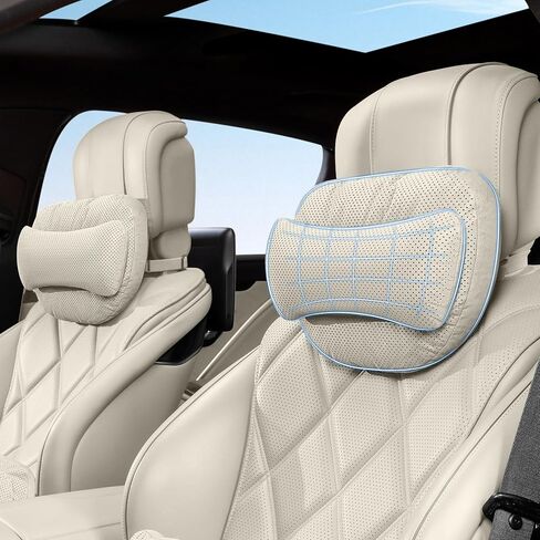 2 Pack Car Neck Pillow, Car Seat Headrest Neck Rest Cushion, Suede Car Headrest Pillow for Neck Support with Adjustable Strap, Universal Fit Cars SUVs Sedan Home Office (Beige) in Saudi Arabia