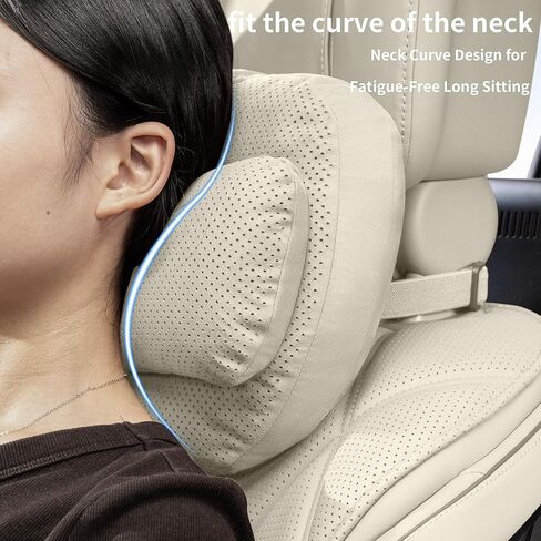 2 Pack Car Neck Pillow, Car Seat Headrest Neck Rest Cushion, Suede Car Headrest Pillow for Neck Support with Adjustable Strap, Universal Fit Cars SUVs Sedan Home Office (Beige) in Saudi Arabia